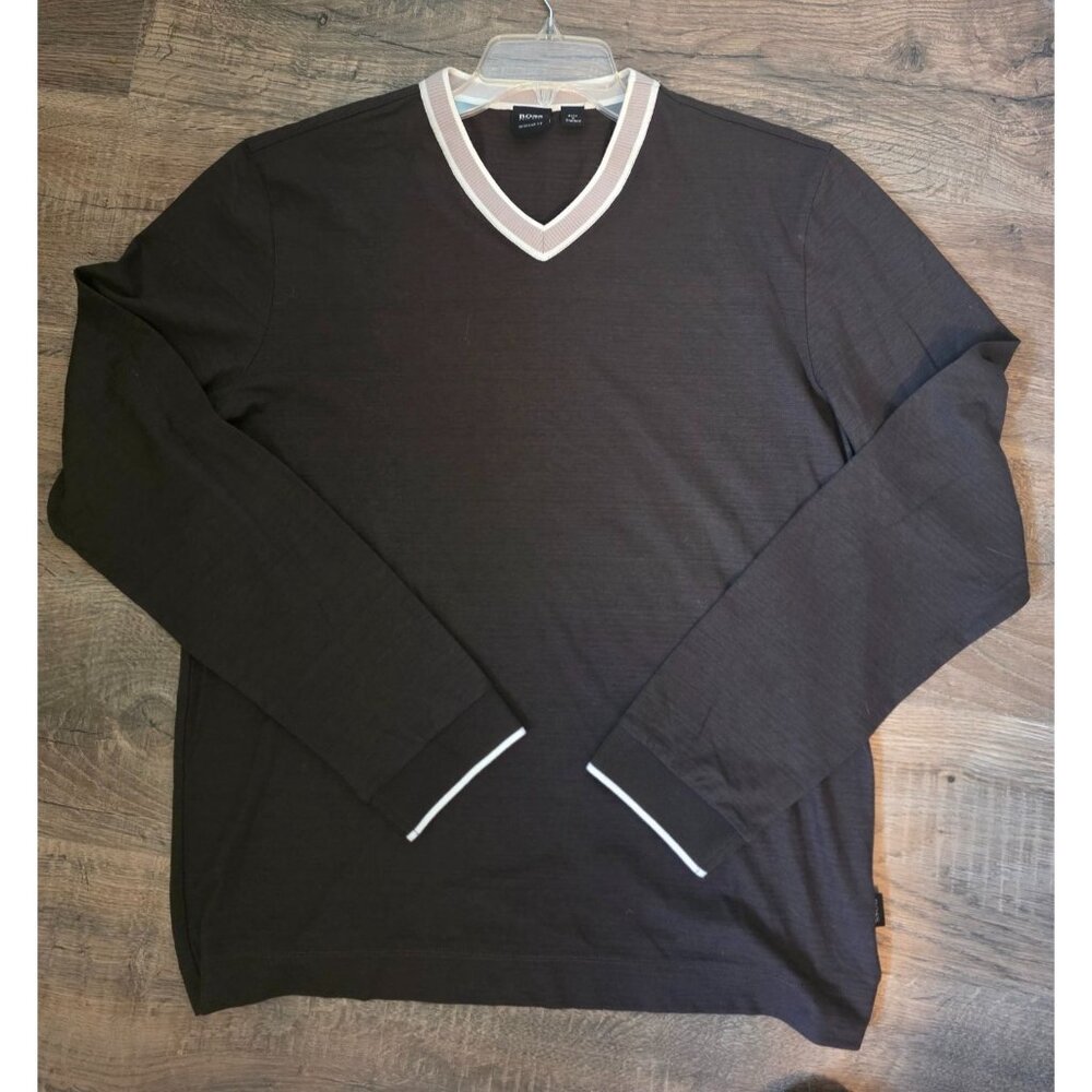 Boss Hugo Boss Men's Brown Lightweight V Neck Sweater Shirt size L EUC Preppy